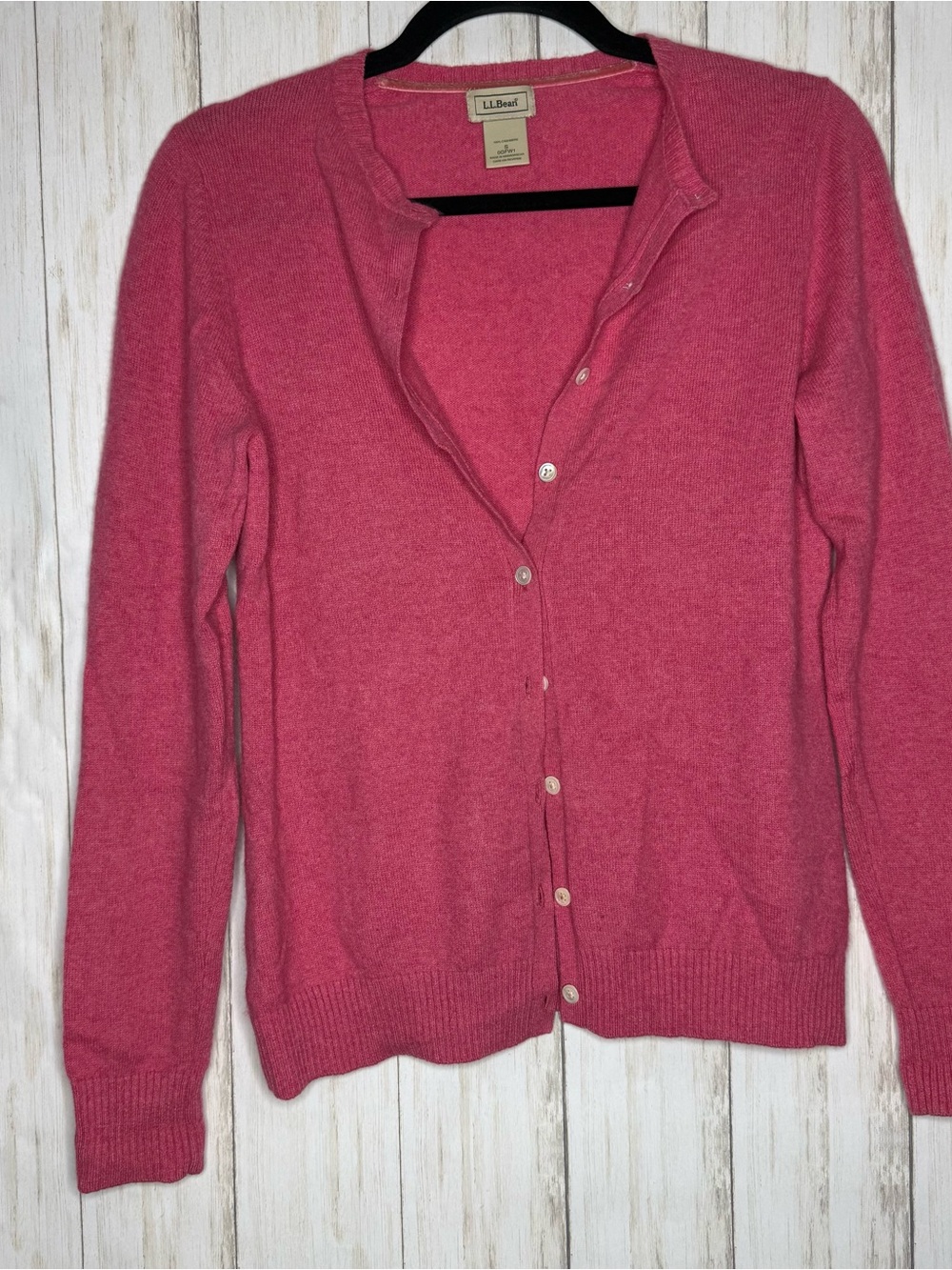 L.L. Bean Pink Cashmere Button Cardigan Sweater Small